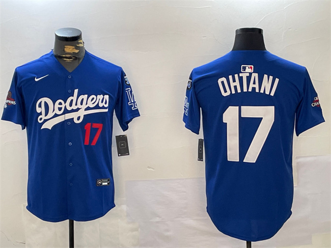 Men's Royal Los Angeles Dodgers #17 Shohei Ohtani 2024 World Series Champions With Fernando Memorial Patch Alternate Limited Stitched Baseball Jersey
